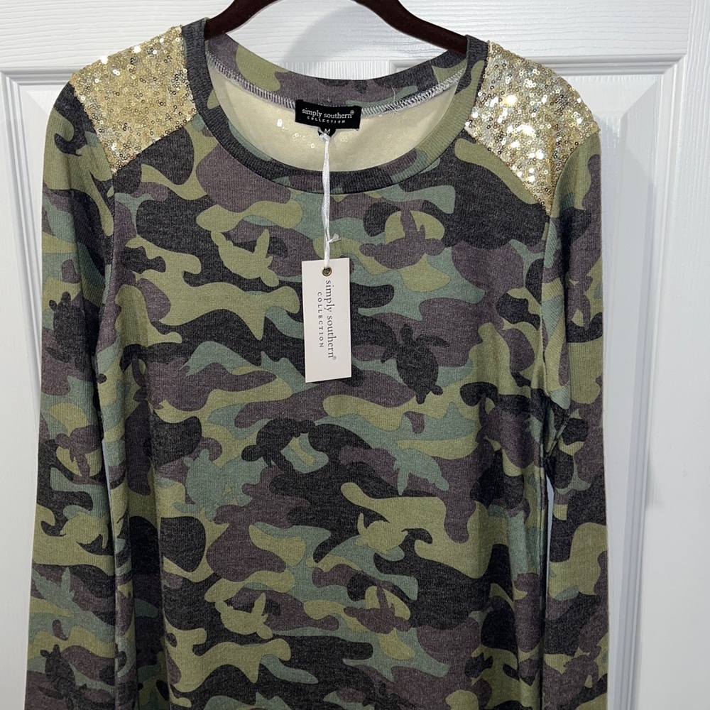 Simply Southern Gold Sequin Camo Dress M NWT - Picture 2 of 9
